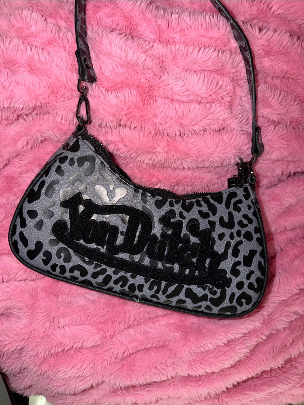 Von Dutch Black and Silver Leopard Print Shoulder Bag